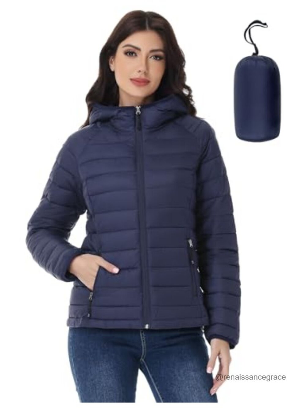 Packable Lightweight Hooded Puffer Jacket Quilted Nylon
